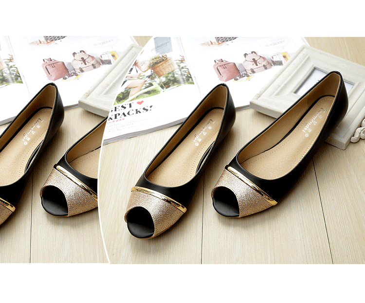 Giày bệt nữ mũi cá peep-toe đế chống trơn, kiểu Hàn, gót thấp 1–3 cm — Màu trắng, Màu đen, Vàng địa phương chi tiết 16