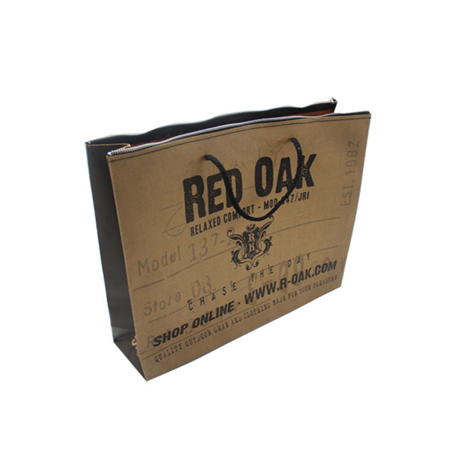 厂家定制购物牛皮纸袋 高档带拉链手挽袋 手提袋纸 礼袋