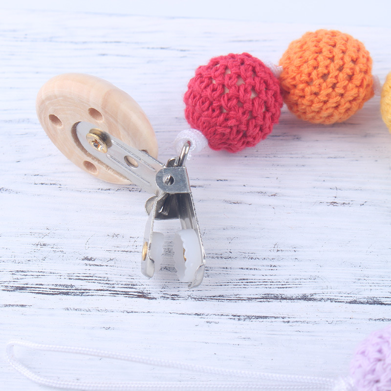 DIY bebé chupete anti-gota cadena bebé juguete chupete clip anti-gota con bola de lana de cadena anti-perdida