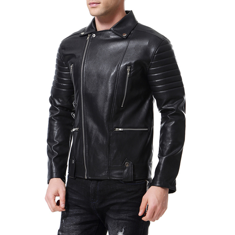 Men's Punk Motorcycle Leather Jacket With Multi Zip Detail_voghion.com