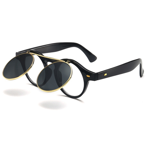 Retro Flip Sunglasses 8008 Punk Steam Round Double Layer Sunglasses European and American Trendy Sunglasses Manufacturer Wholesale