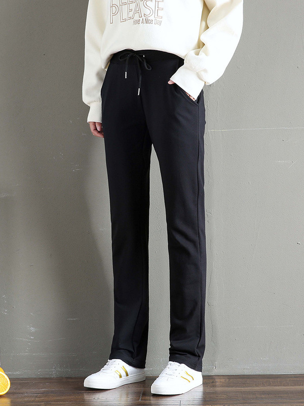 Spring 2022 stretch Korean style mid-waist women's cotton plus size casual sports trousers straight pants yoga pants 1011