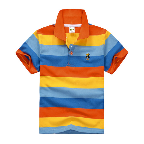 kids cross-border children's clothing, big children's spring and summer children's clothing, European and American style cotton striped T-shirts, polo shirts, short sleeves