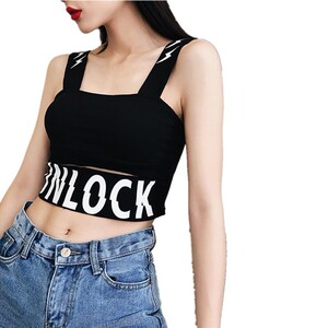 Letter slim and versatile open navel suspender vest women’s knitting bottoming top