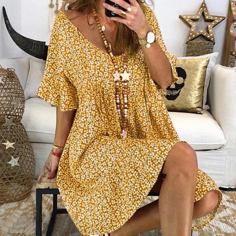 women s loose flared sleeve printed dress  NSKX6219