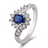 Blue zirconium, platinum ring, European style, silver 925 sample, simple and elegant design