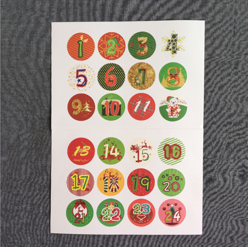 Calendario de Adviento con Pegatinas, Bolsas de Algodón y Lino Navideñas con Estampado Dorado, Bolsas de Regalo Navideñas, Juego de Bolsas para Dulces con Estampado Dorado, 24 Piezas