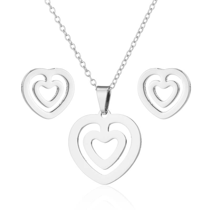 Fashion Heart Shape Stainless Steel Jewelry Set 2 Pieces