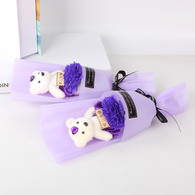 单束 康乃馨+熊~紫色
