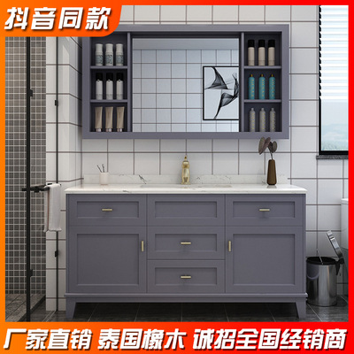 Northern Europe Bathroom cabinet combination Light extravagance solid wood to ground American style TOILET Wash station Wash one's face Hand table Basin cabinet