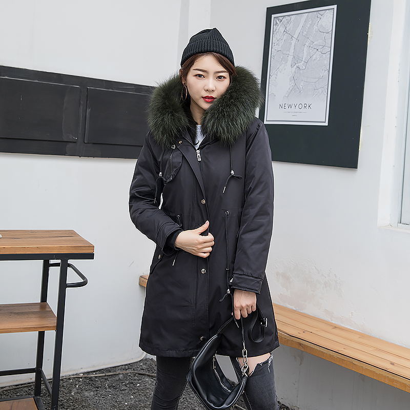 厂家直销派克服新款女獭兔毛内胆貉子毛领皮草外套可拆卸狐狸毛领