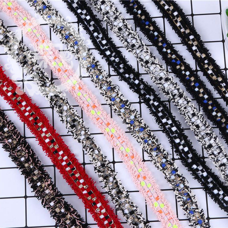 2.5cm 双边 排须毛边金银葱色花边织带 DIY头饰品带箱包民族花边