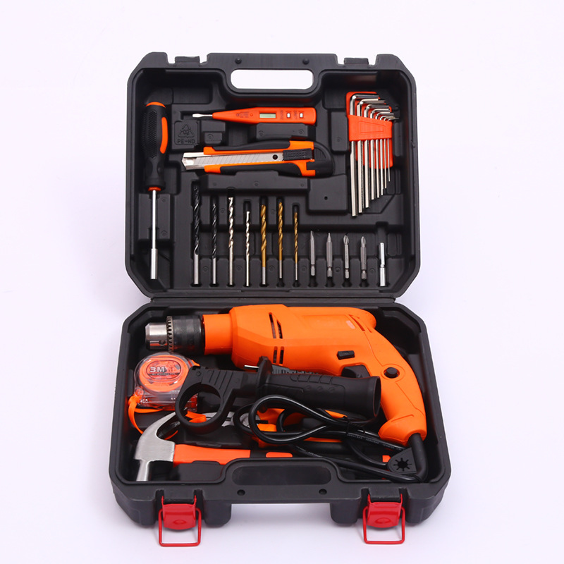 Taladro de mano para el hogar multifunción taladro de impacto traje taladro eléctrico pequeña caja de herramientas conjunto pistola de mano taladro personalización