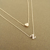 Fashionable small necklace, sophisticated pendant heart-shaped with letters heart shaped, European style, gold and silver