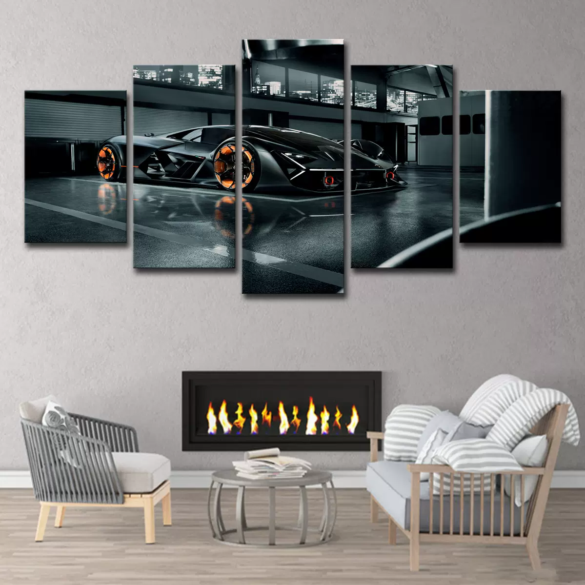 跨境 速卖通 Aliexpress 5板墙艺术 兰博基尼 跑车家居装饰画