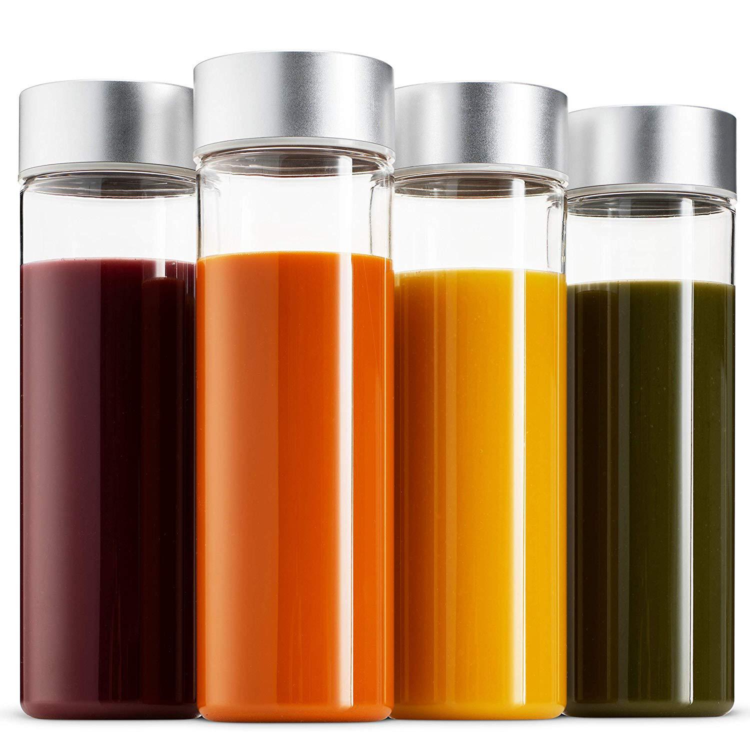 400ml 500ml鲜榨果汁饮料杯 直身透明车载玻璃瓶搭配金属不锈钢盖