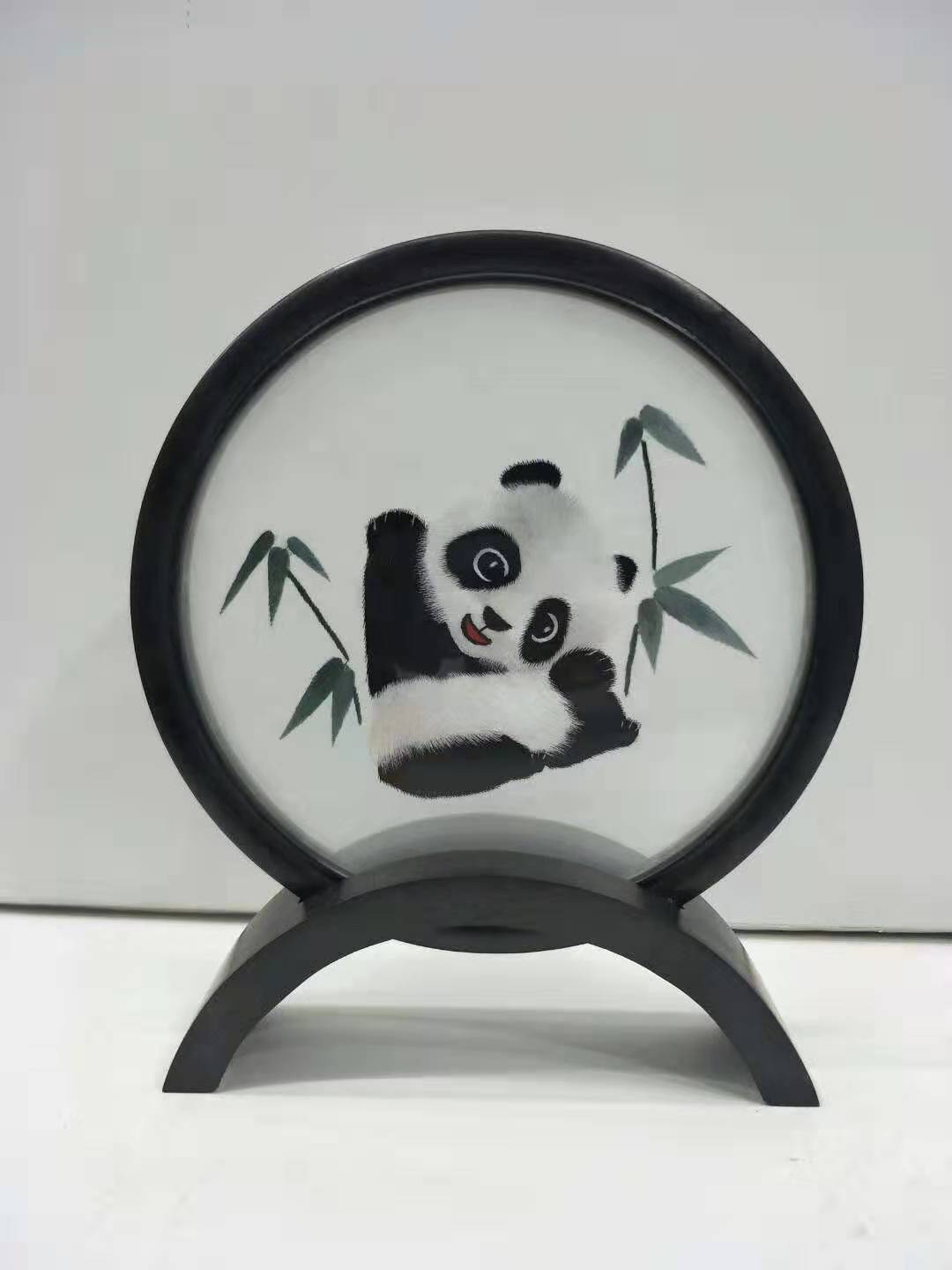 非遗文化成都特色礼品蜀锦蜀绣双面绣熊猫摆件20圆厂价批发|ms