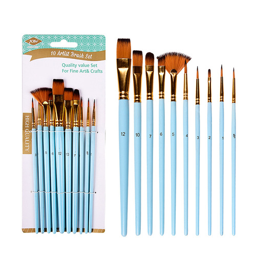 Cross-border 10-piece two-color nylon hair mixed head paint brush set, beginner painting pen, acrylic brush, DIY oil paint brush