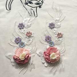 网纱底立体手工丝带绣花贴 高档礼服婚纱童装裤子补丁装饰 带钻
