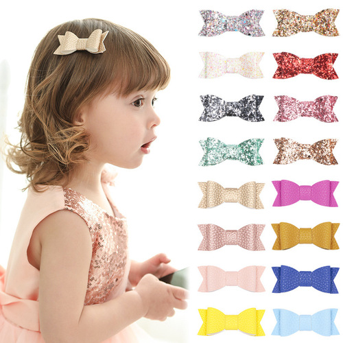 80306 pebbled leather hairpin, glitter sequined hairpin, girl's bow handmade side clip