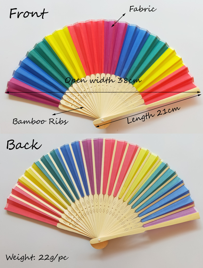 Fashion Bamboo Plastic Rainbow Color Folding Fan Wholesale display picture 2