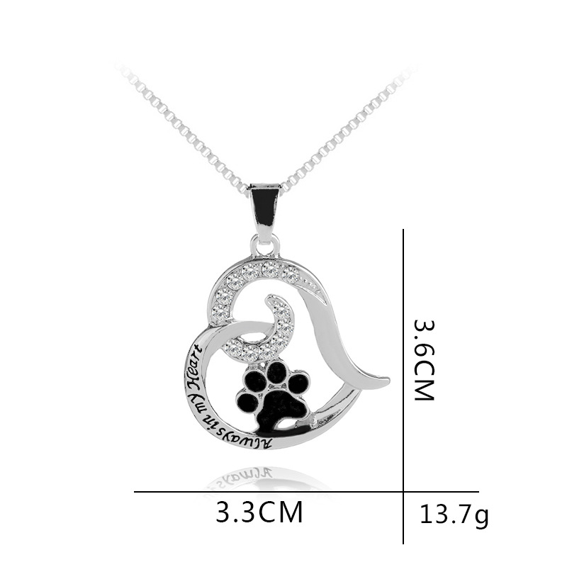 Fashion new love-shaped dog paw diamond lettering necklace