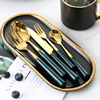 Scandinavian set stainless steel, green ceramics, coffee fruit fork, light luxury style