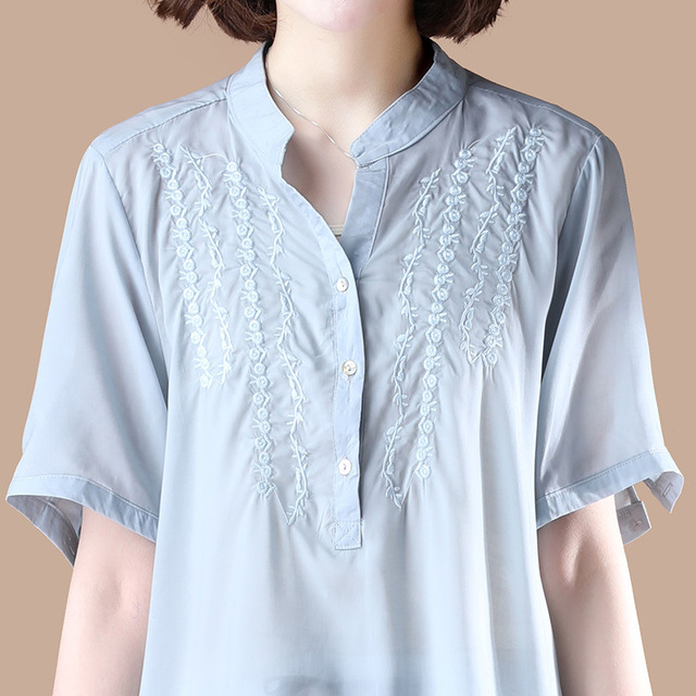 embroidered dress summer dress tidal collar shirt short sleeves