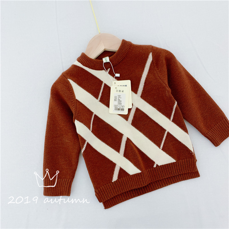 男童女童斜条毛衣  80-120码2019秋季新款韩版长袖套头线衫小童|ms