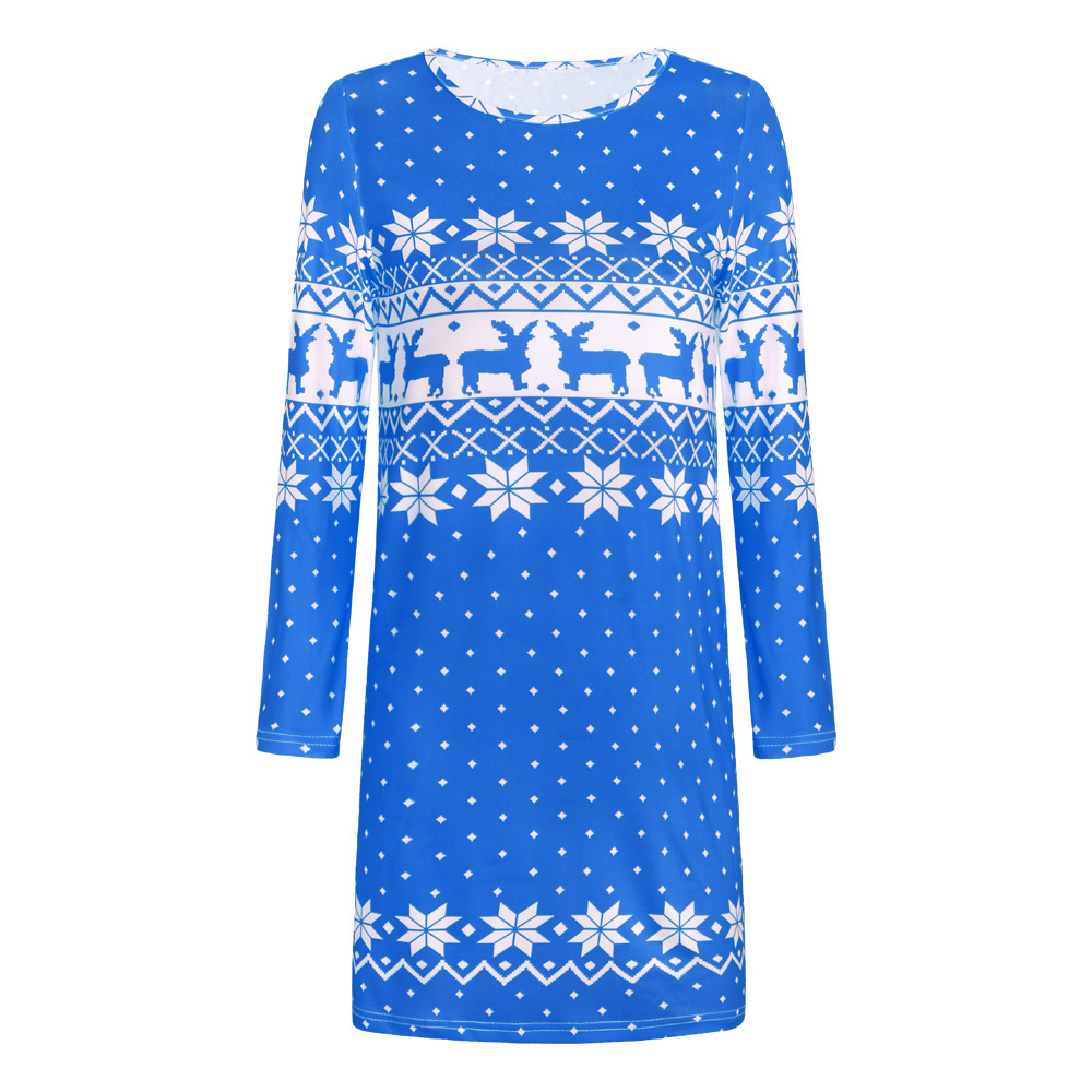 women s Christmas print round neck long sleeve dress nihaostyles clothing wholesale NSHYG72682