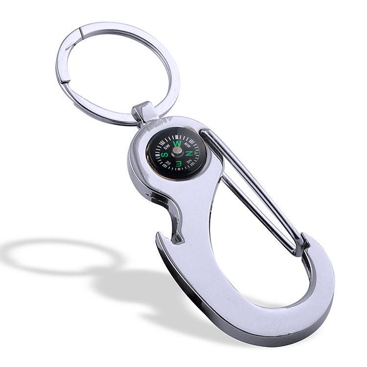 Hot selling creative keychain zinc alloy compass bottle opener men's keychain creative promotion LOGO