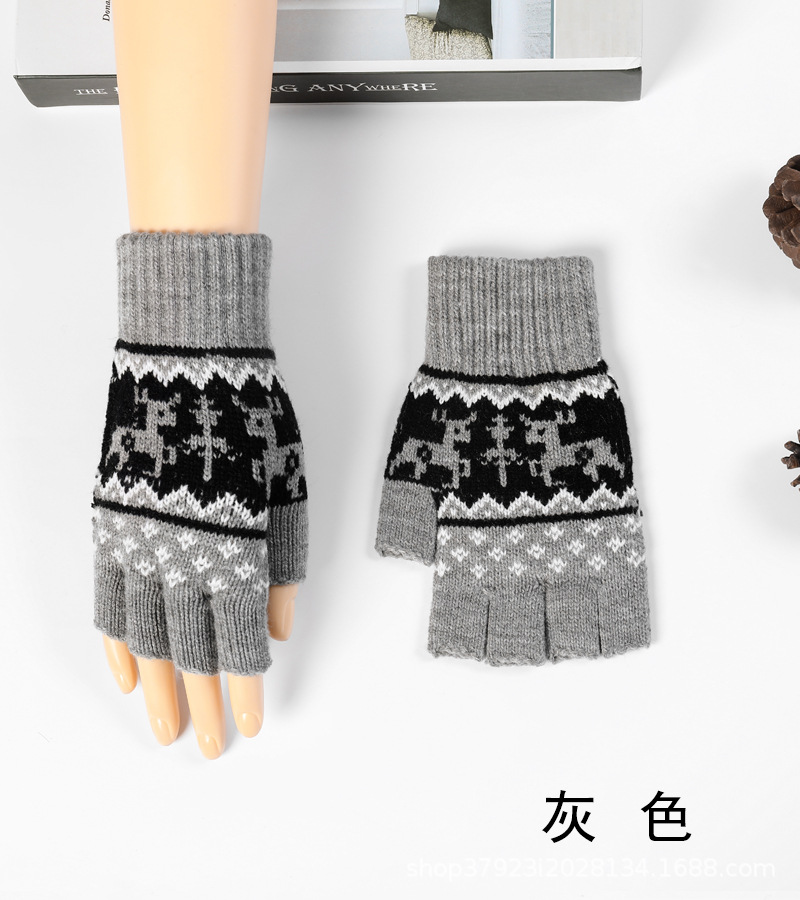 Otoño e invierno medio dedo guantes hombres y mujeres engrosado dedo abierto cálido estudiante escritura estilo coreano ciervo pareja guantes trabajo adulto