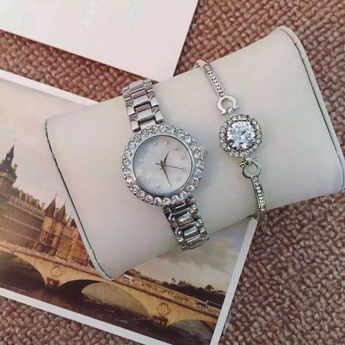 Wechat business women's watch women's watch set bracelet set with diamond English watch steel band small dial watch one piece drop shipping