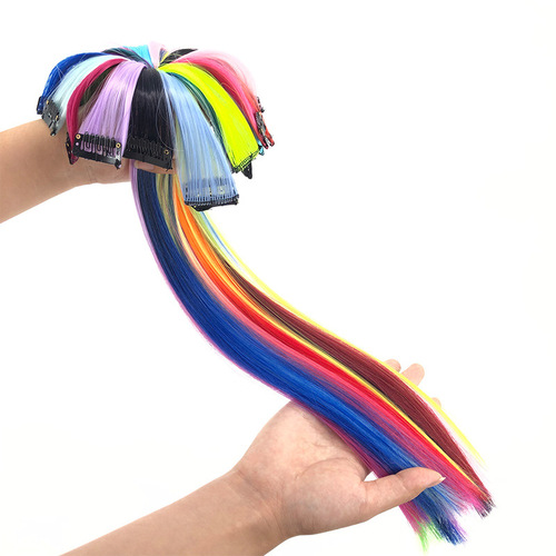 Cross-border Supply Color Gradient Straight Hair Clip-in Wigs High-Temp Silk Invisible Ear Clip Dye One-Piece Hair Extension