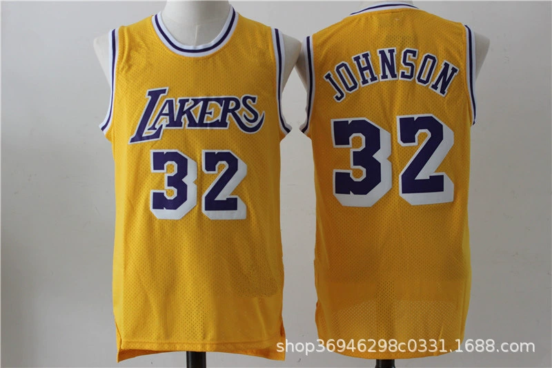 Лейкерс №32 Джонсон бело-жёлто-фиолетовый городской ретро сетка глаз вышитая форма баскетбольного клуба NBA