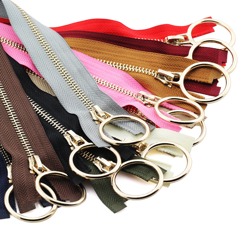 No.5 Light Gold Teeth Metal Copper Zipper Teeth Open Pull Large Circle Clothes Placket Jacket Down Jacket Zipper No.5 Light Gold Teeth Metal Copper Zipper Teeth Open Pull Large Circle Clothes Placket Jacket Down Jacket Zipper