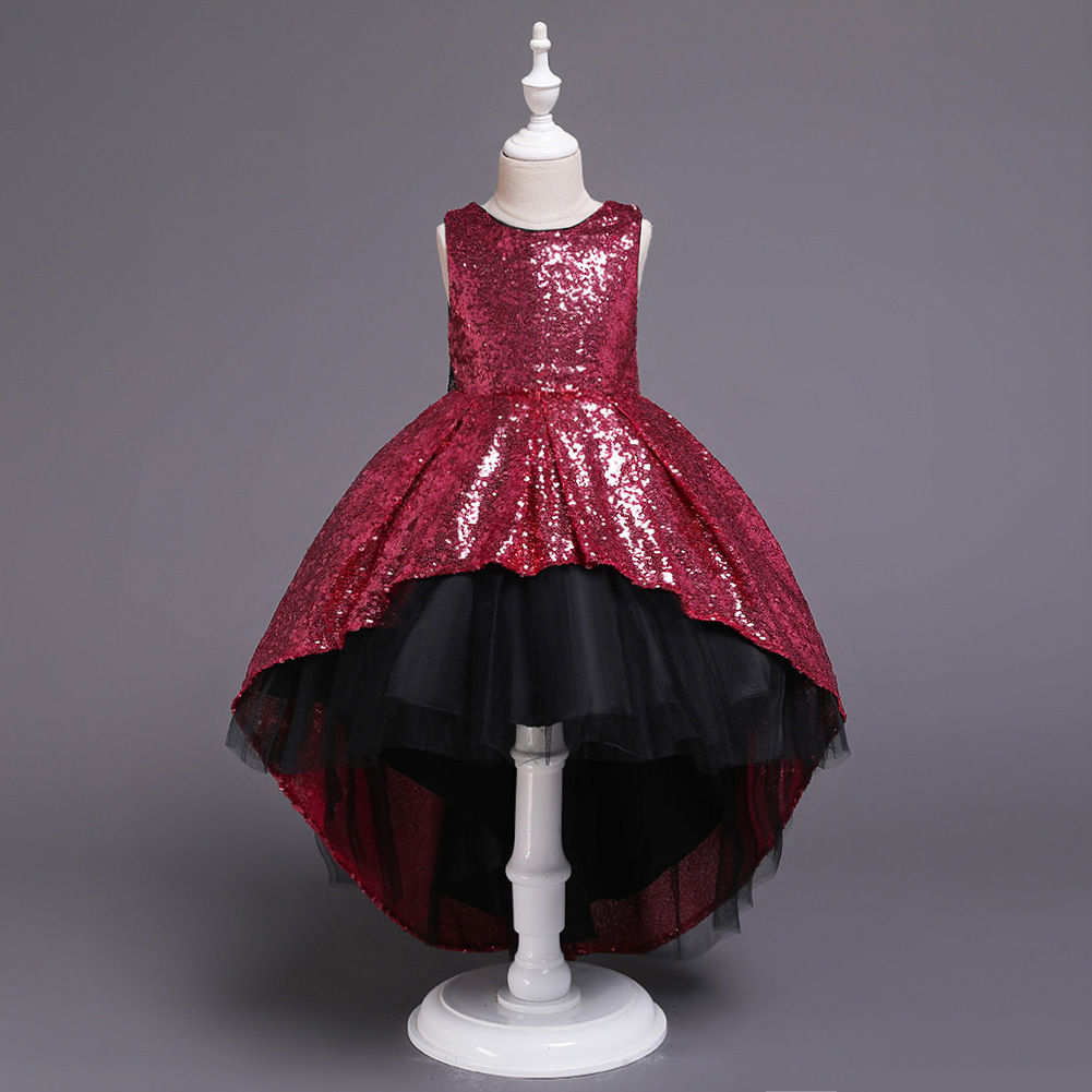 Vestido para niños Vestido de princesa Vestido de lentejuelas de rendimiento de niña pettiskirt trailing Vestido de rendimiento del Día de los niños vestido de niña de flores