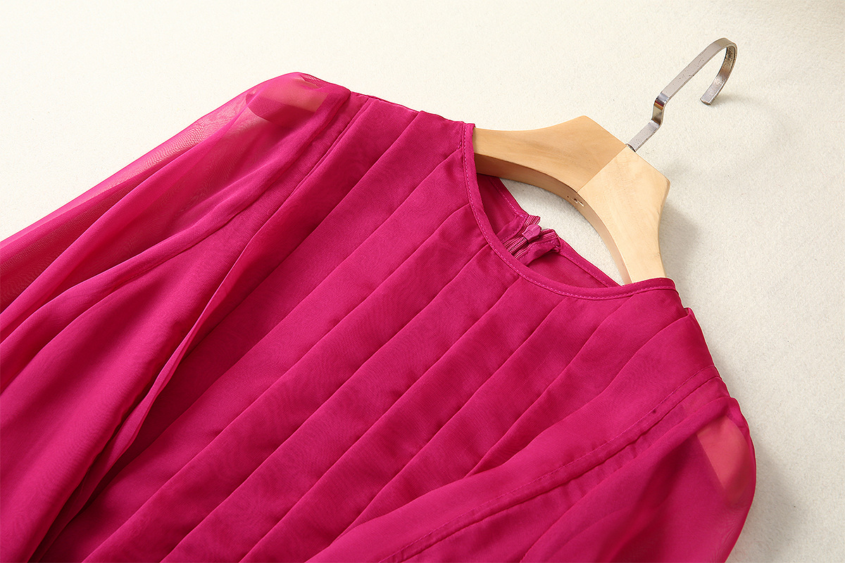 0409-10  梅红灯笼袖上衣+A牌排扣半裙套装SMLXL