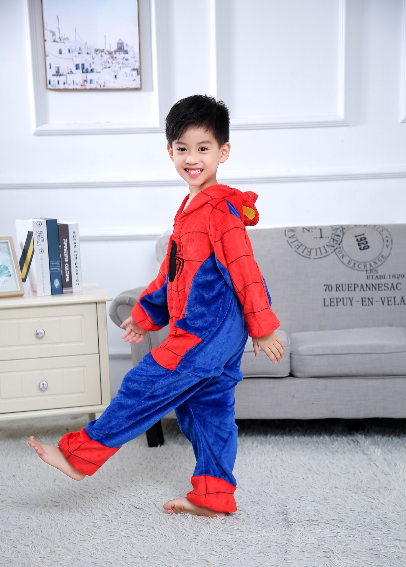Children's Winter and Autumn Cartoon Spider-Man Flannel Onesie Potty Performance Pajamas Casual Home Batch Drop Shipping