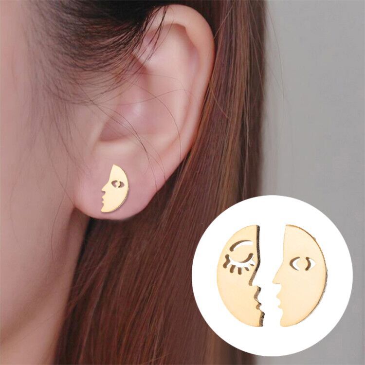 1 Pair Fashion Human Face Titanium Steel Ear Studs display picture 3