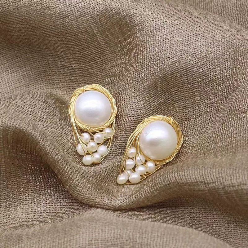 Pearl drop earrings, 925 silver hooks, gold‑plated, freshwater pearls, French style