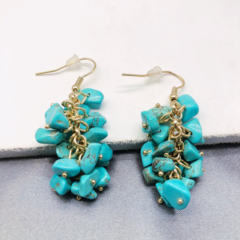 Natural Turquoise Gravel Earrings Handmade Grape Crush Earrings Stone Earrings Wholesale display picture 3