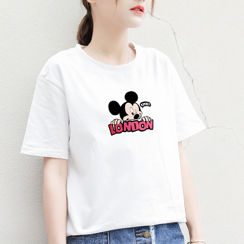 One Piece Wholesale Black and White Mickey Mouse Letter Printing Summer All-Match Crew Neck Printed Shirt Women's T-Shirt Wholesale Top One Piece Wholesale Black and White Mickey Mouse Letter Printing Summer All-Match Crew Neck Printed Shirt Women's T-Shirt Wholesale Top