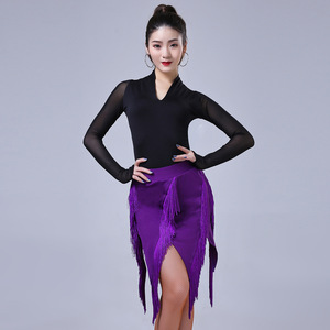 Black with violet latin dance costume for women latin stage performance dresses adult female two pieces modern dance fringed skirt latin dance wear 