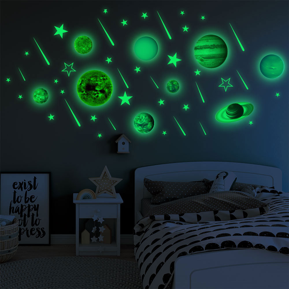夜光月球 盒装九大行星太阳系星星流星组合发光贴纸 夜光装饰墙贴-阿里巴巴