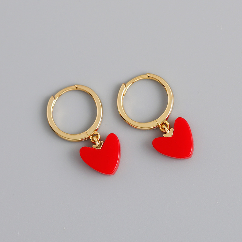 Christmas and New Year small red heart earrings light luxury gold red love s925 sterling silver ear buckle earring accessories