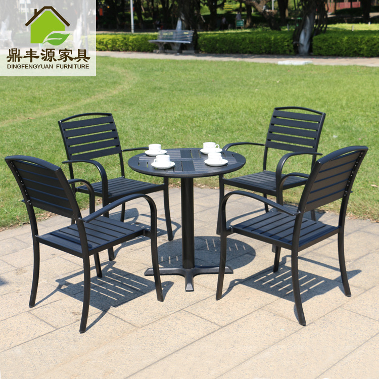 Outdoor plastic wood table and chair combination garden cafe anti-corrosion table and chair combined outdoor casual table and chair five-piece set