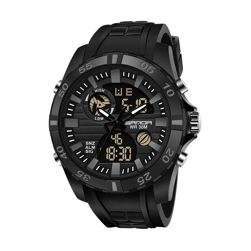 SANDA 791 impermeable multi-funcional deportes al aire libre reloj electrónico de cuarzo de los hombres reloj de doble movimiento