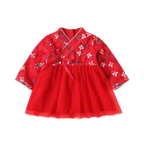 2019 new autumn clothing baby girl cheongsam ancient Chinese style little girl dress puffy gauze princess dress 9252