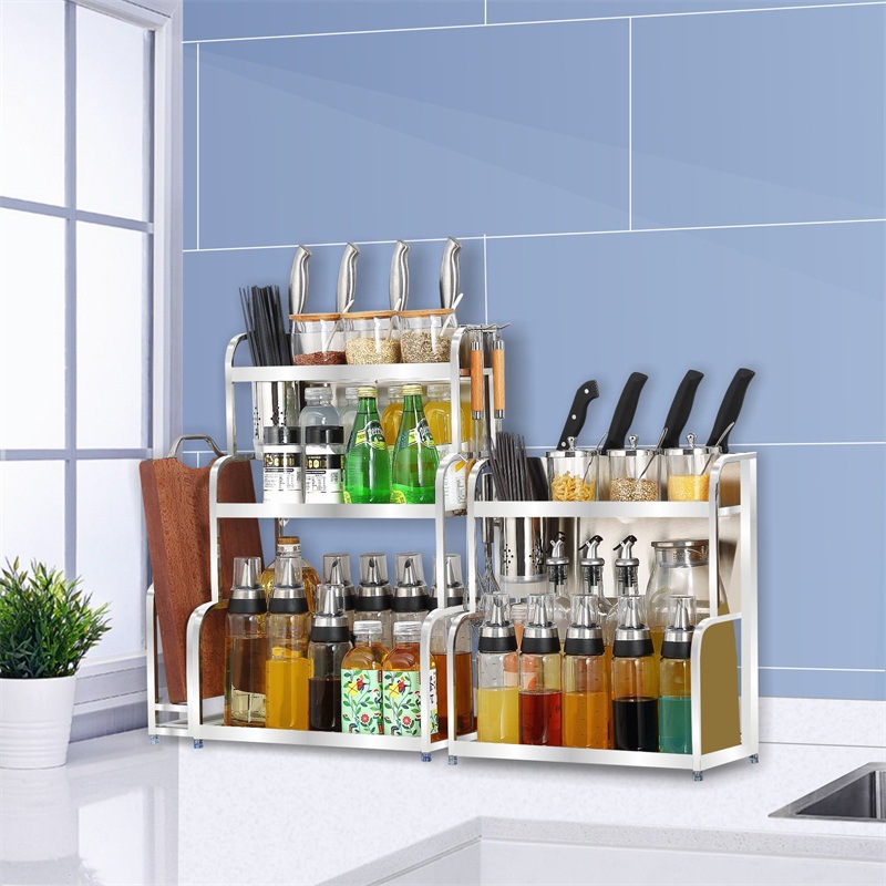 TENGWEI 304 Stainless steel Bold kitchen Seasoning Shelf Storage Tool carrier mesa multi-storey household flavoring